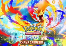 Chama Carmesim é o novo pacote temático de Pokémon Estampas Ilustradas Pocket pokemon-estampas-ilustradas-pocket-pacote-chama-carmesim-capa