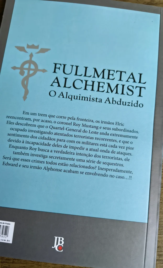Fullmetal Alchemist - O Alquimista Abduzido Editora JBC novel contracapa